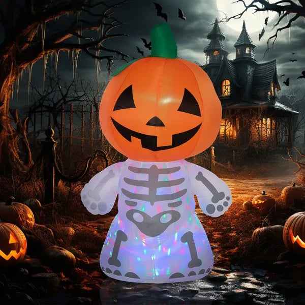 Smiling Skeleton Ghost with Pumpkin Head – 5.9 ft Inflatable Yard Decor