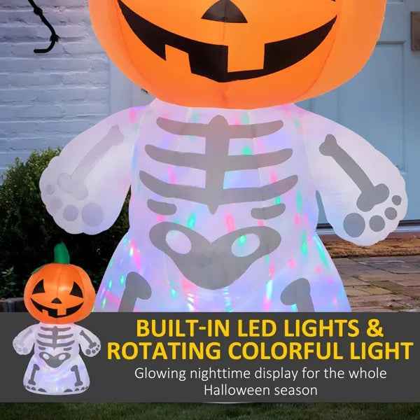 Smiling Skeleton Ghost with Pumpkin Head – 5.9 ft Inflatable Yard Decor