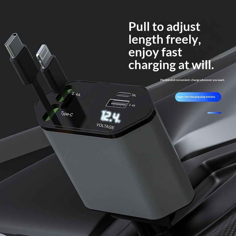 4 In 1 Retractable Car Charger Fast Car Phone Charger 120W With USB Type C Cable