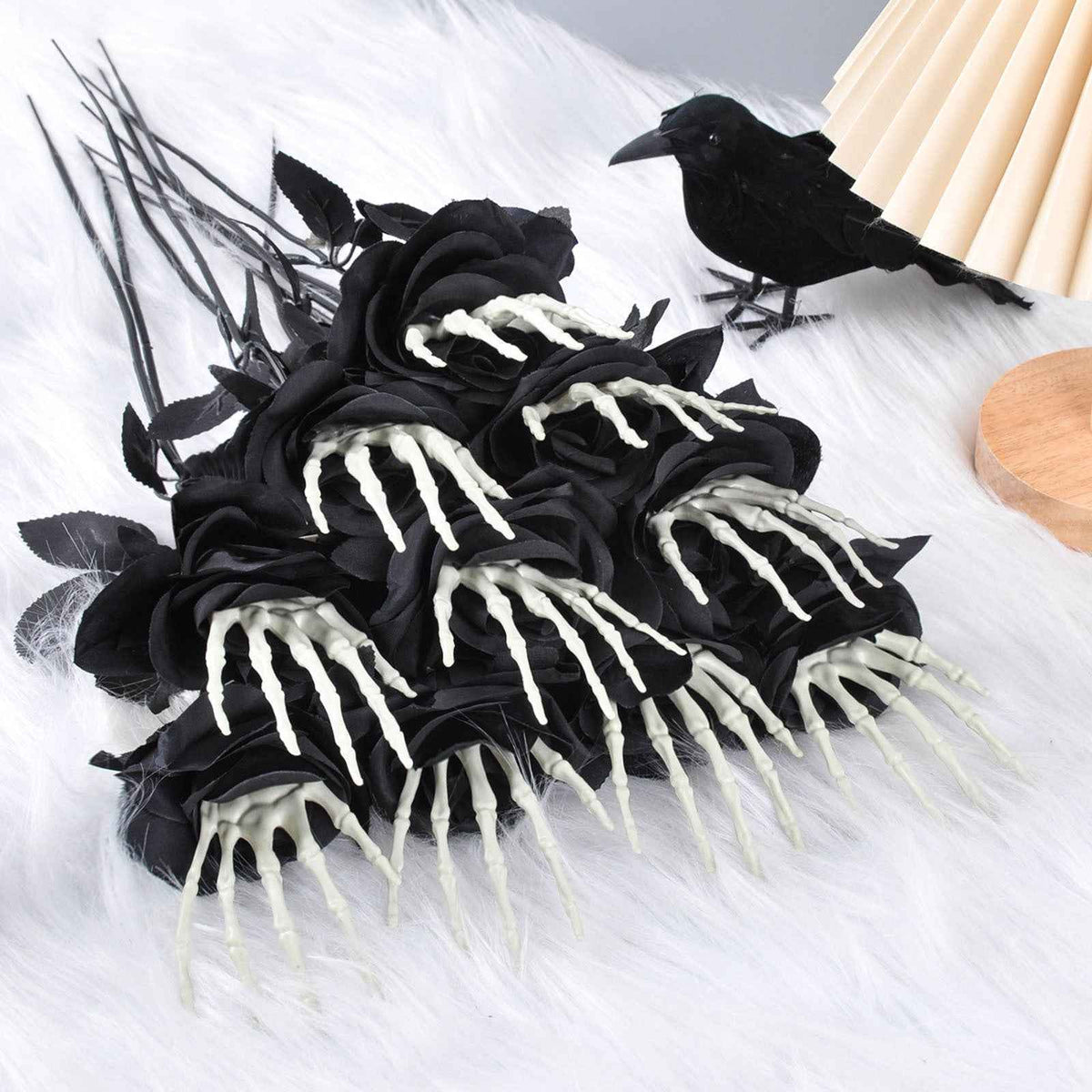 Skull-Hand Rose Stem – Gothic Halloween Ornament