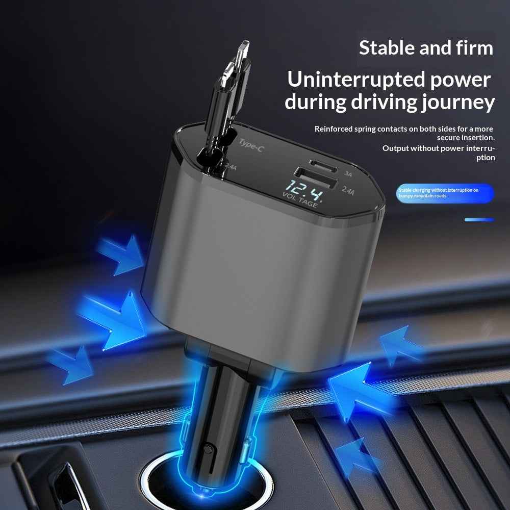 4 In 1 Retractable Car Charger Fast Car Phone Charger 120W With USB Type C Cable