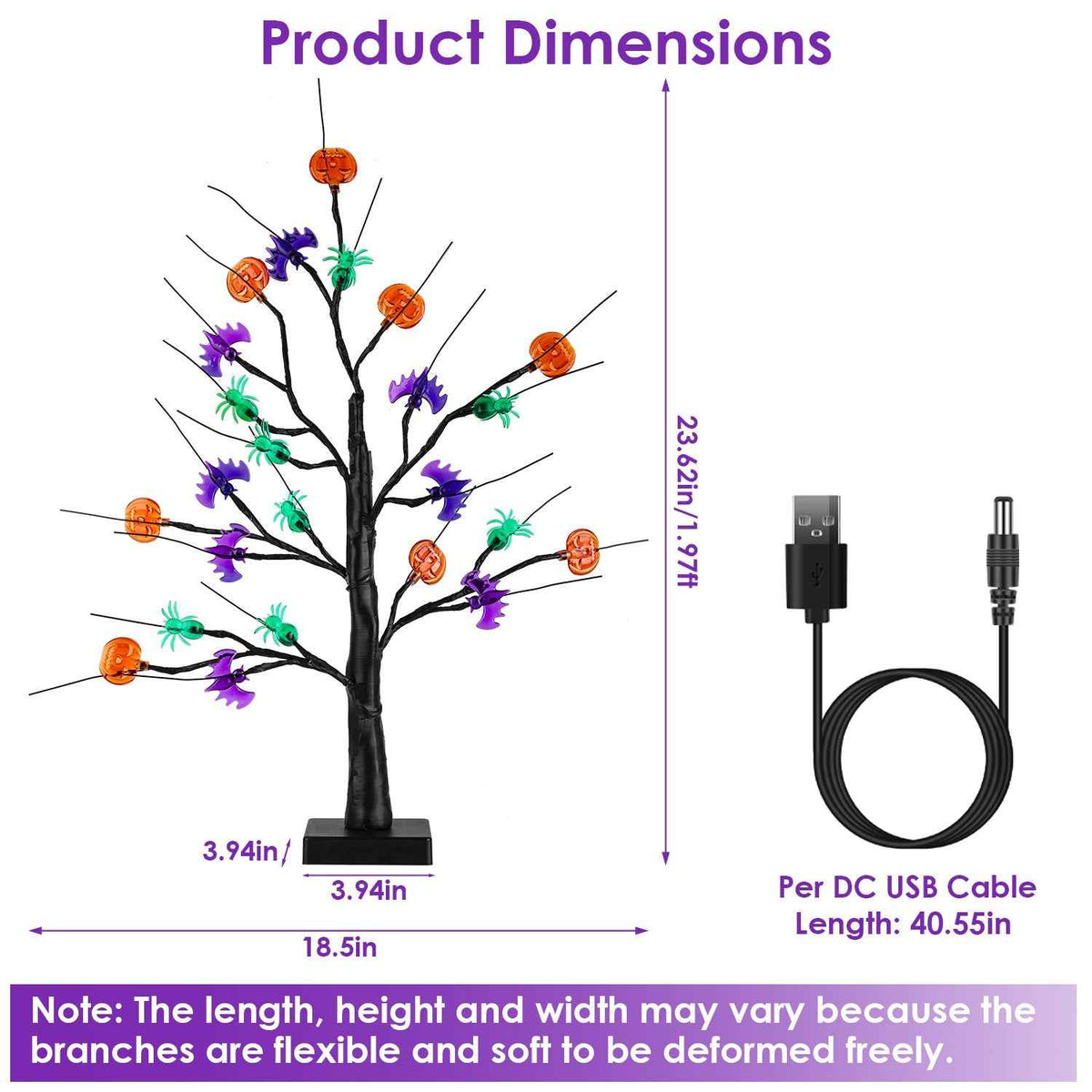 Lighted Halloween Tree 2-Pack – 24 LEDs with Timer