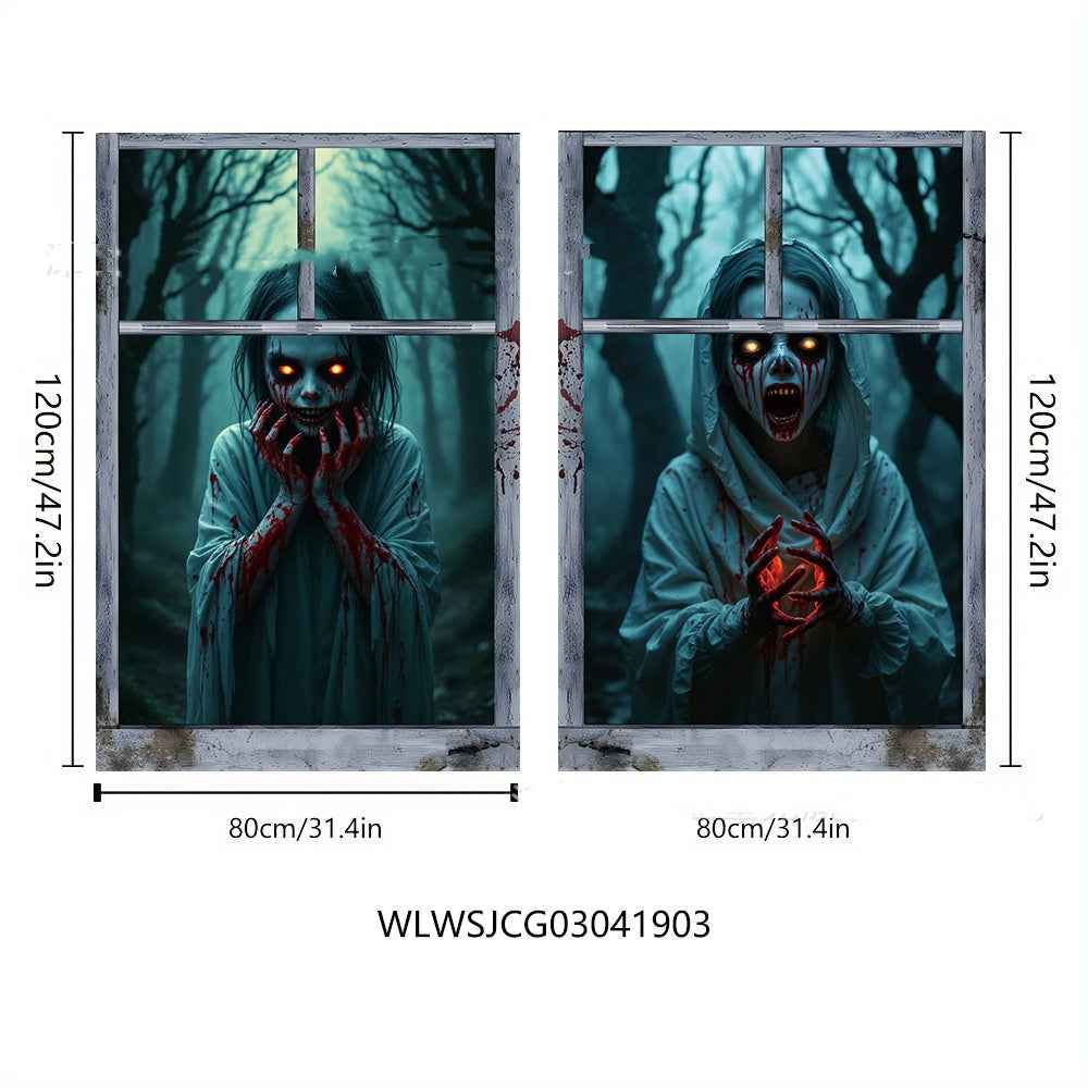 3D Witch & Ghost Window Cover – Halloween Party Backdrop