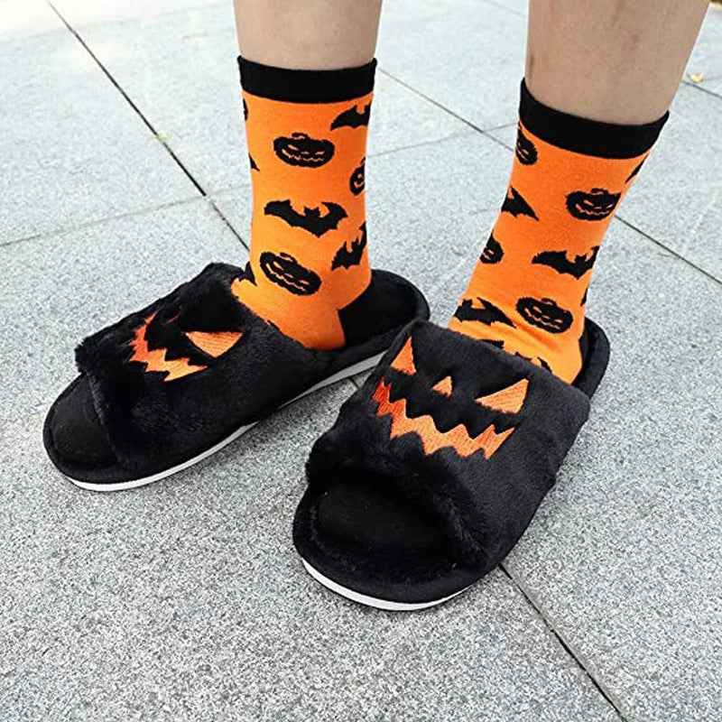 Halloween Slippers for Women – Warm Plush House Shoes
