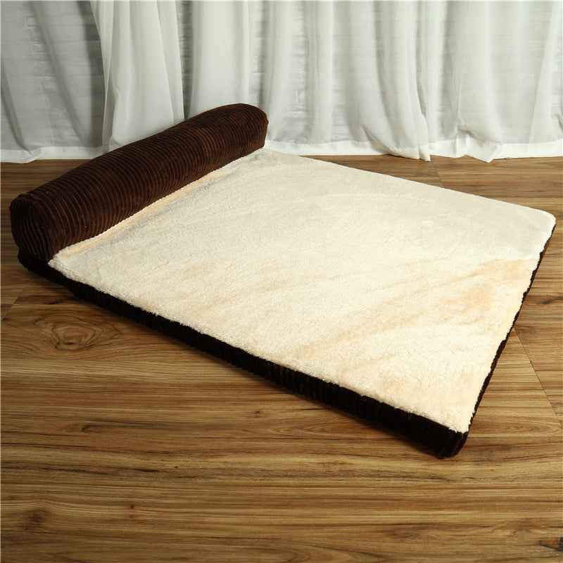 Corduroy Pet Sofa Bed with Non-Slip Base (S-XL) - Coffee / Unilateral / L - GoSavvyNow