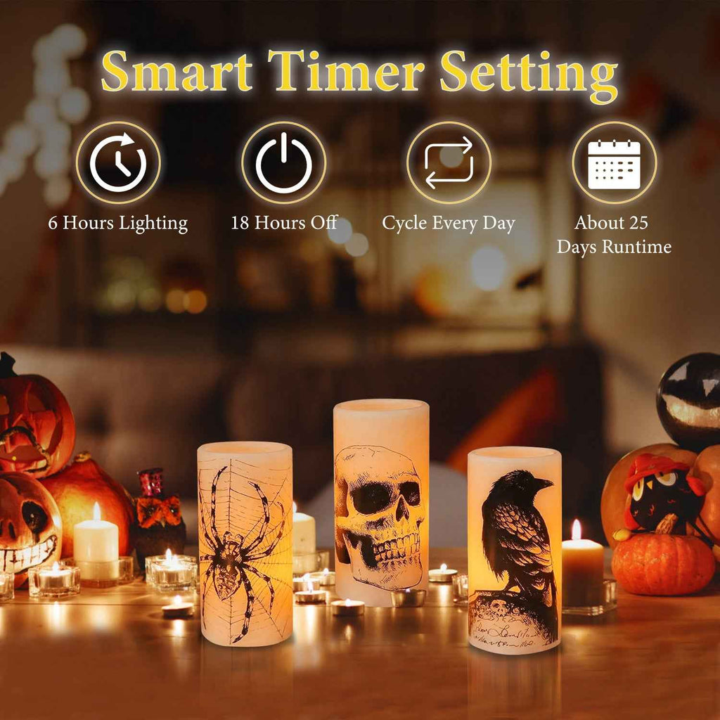 Flameless Halloween Candle Lamp 3-Pack – Timer, Battery