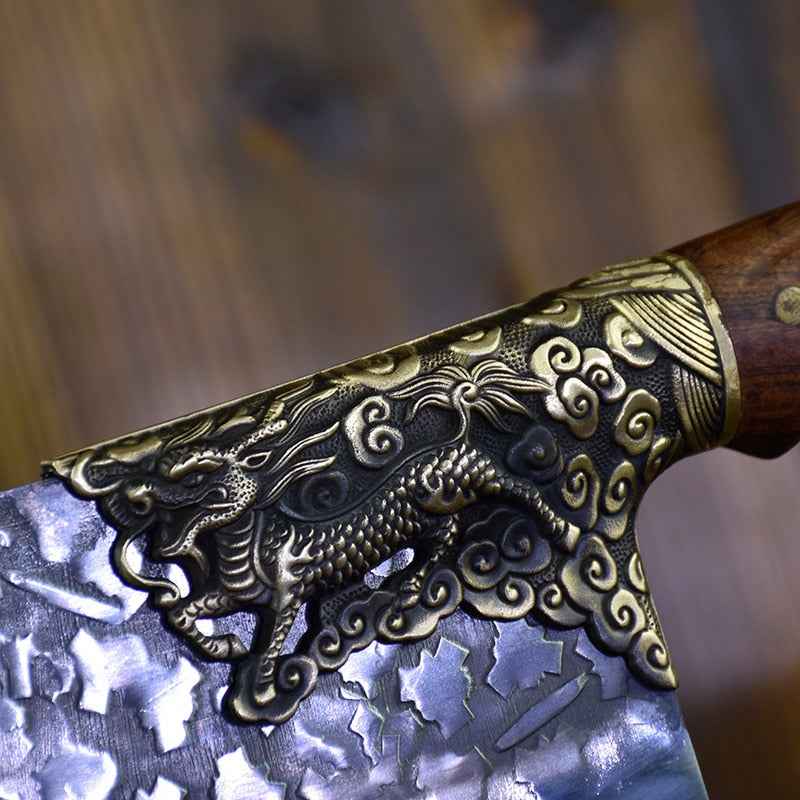Hand-Forged Chef Knife – 7Cr17MoV Steel, Carved Wood Handle