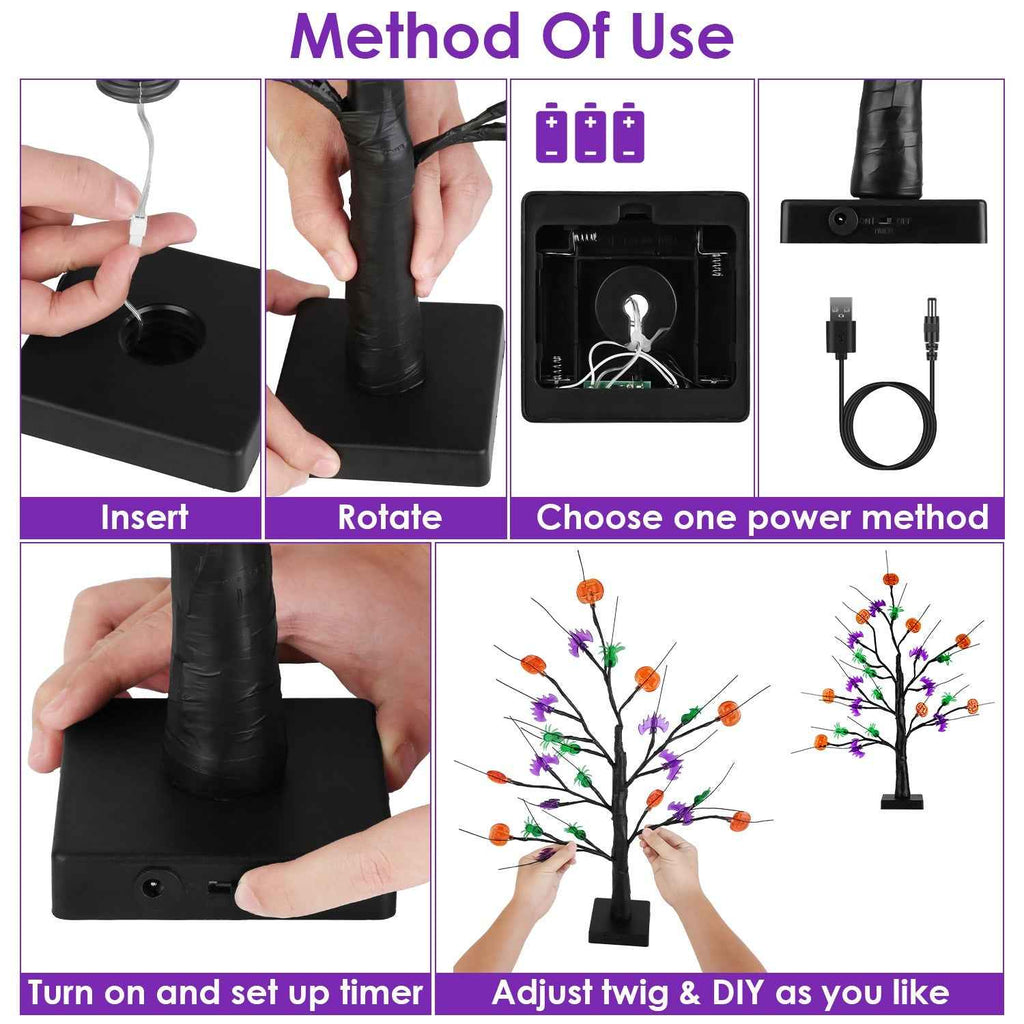 Lighted Halloween Tree 2-Pack – 24 LEDs with Timer