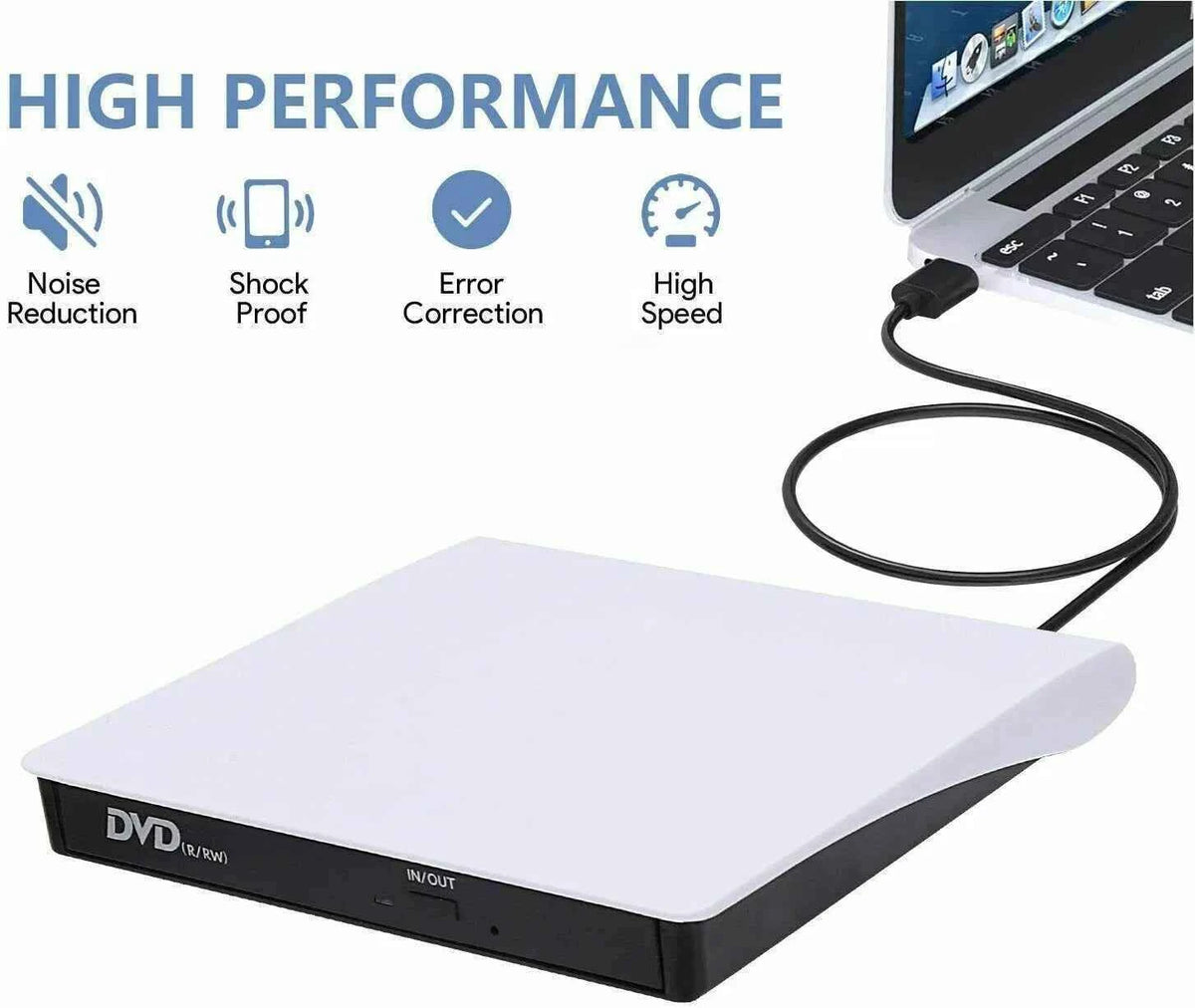 High-Speed Slim External CD DVD Drive - USB 3.0 Burner for Laptops & PCs