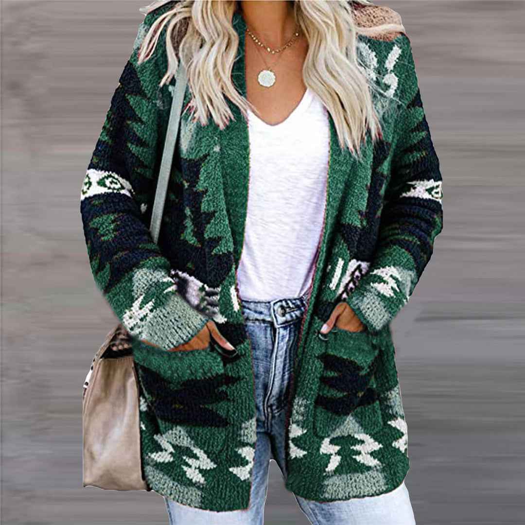 Holiday Print Knitted Cardigan – Loose Fit