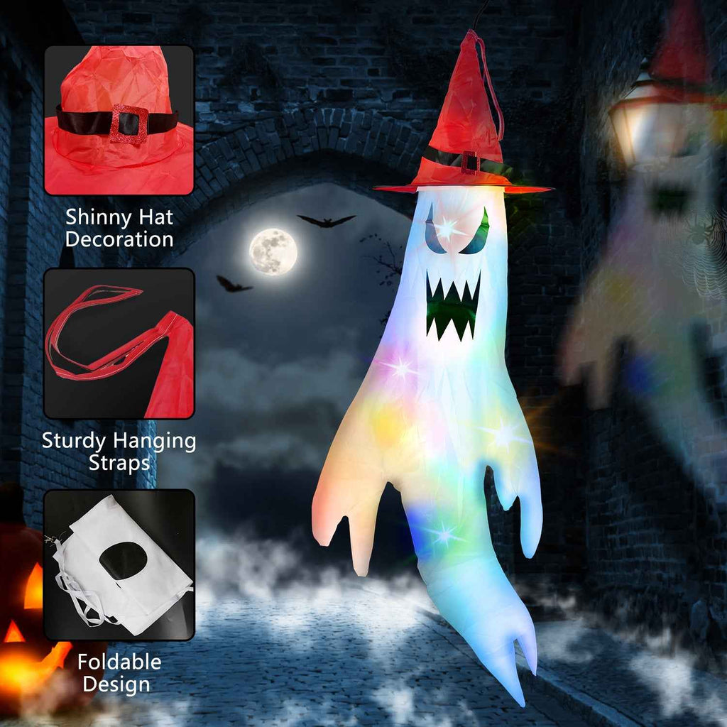 Halloween Ghost Windsocks & Witch Hats 4-Pack – LED