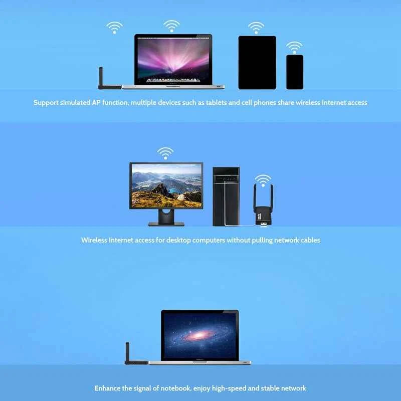 USB 3.0 Wireless WiFi Adapter - 1300Mbps Long Range & Dual Band