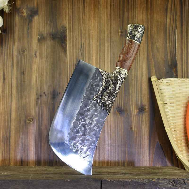 Hand-Forged Chef Knife – 7Cr17MoV Steel, Carved Wood Handle