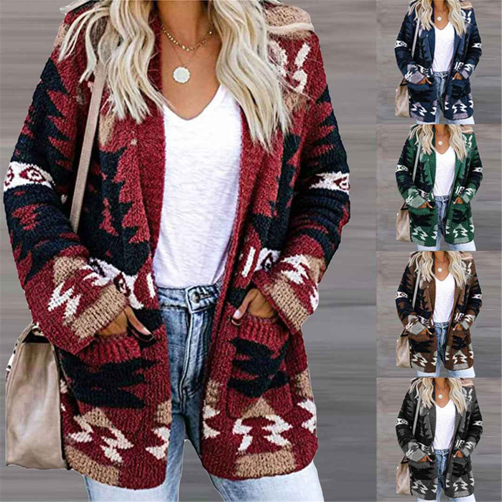 Holiday Print Knitted Cardigan – Loose Fit