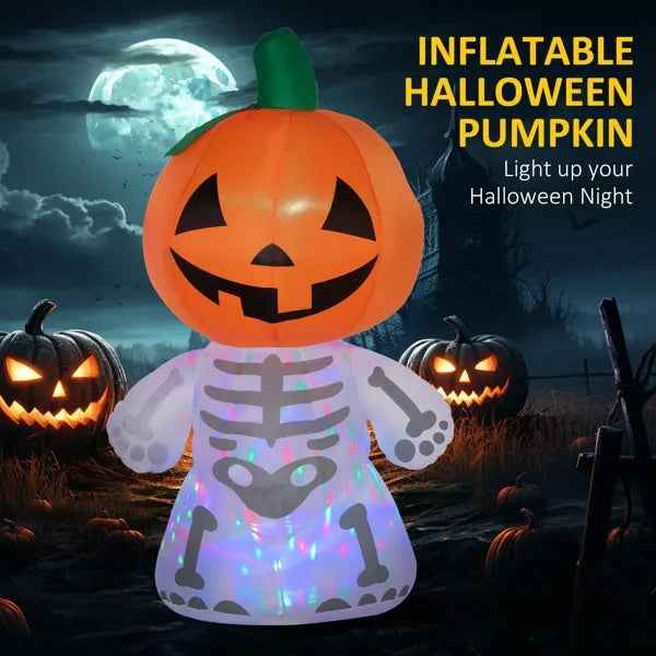 Smiling Skeleton Ghost with Pumpkin Head – 5.9 ft Inflatable Yard Decor