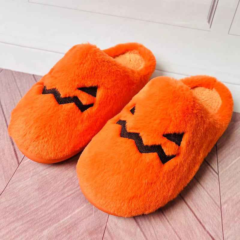 Halloween Pumpkin Slippers – Warm Plush House Shoes