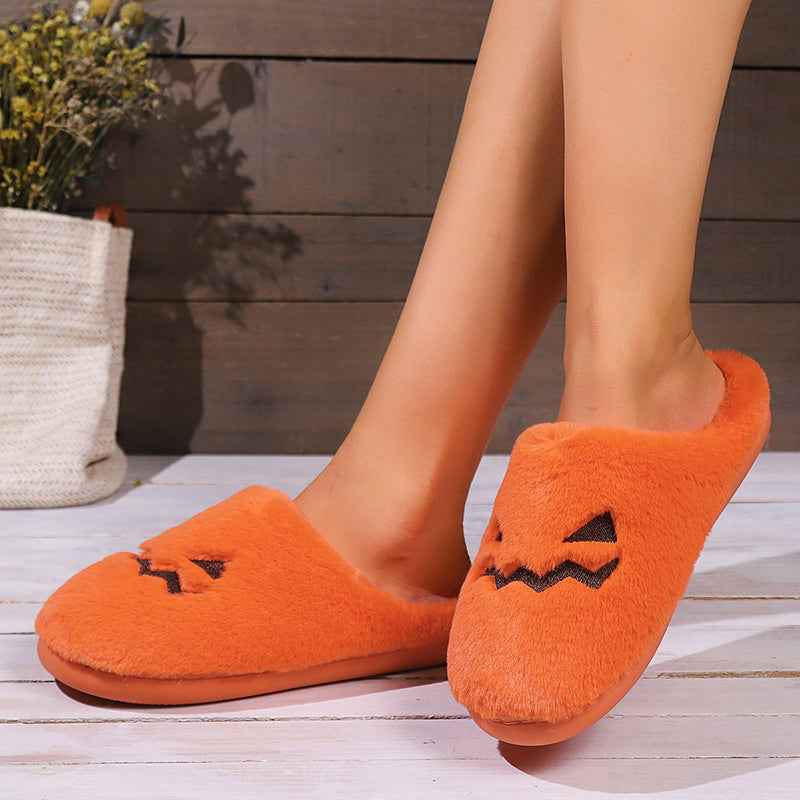 Halloween Pumpkin Slippers – Warm Plush House Shoes