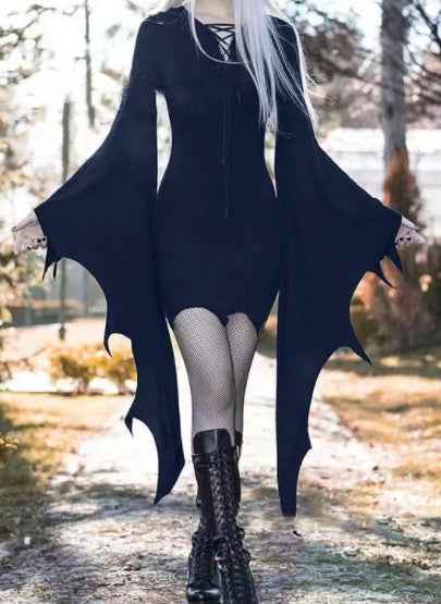 Elven Pixie Costume – Hooded Gothic Dress for Women - Navy blue / 2XL - GoSavvyNow
