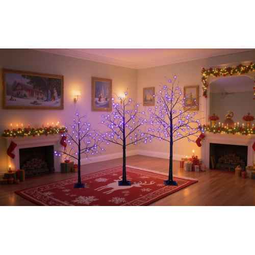 Lighted Spooky Tree 3-Pack – Purple LEDs, 4/5/6 ft