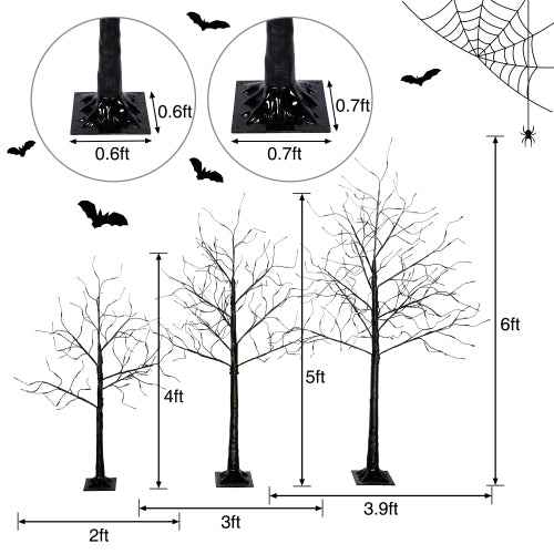 Lighted Spooky Tree 3-Pack – Purple LEDs, 4/5/6 ft