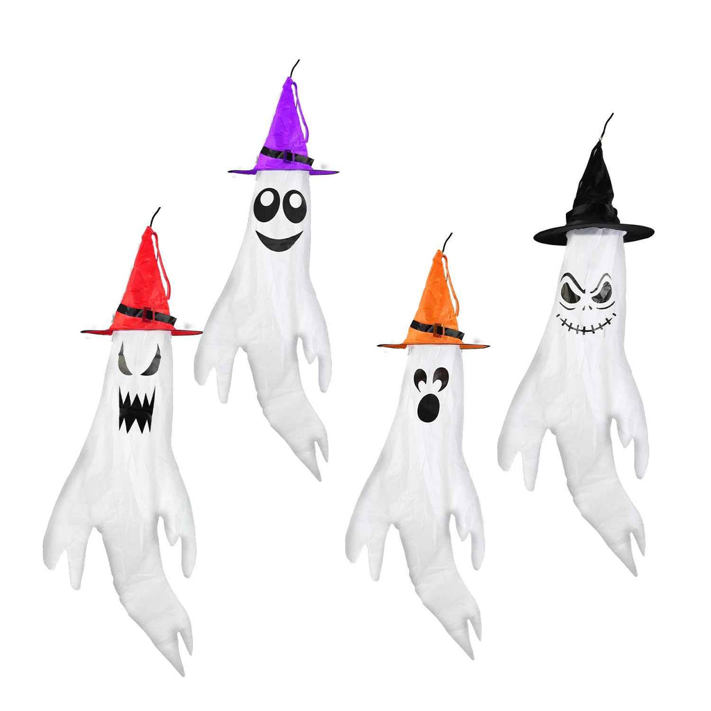 Halloween Ghost Windsocks & Witch Hats 4-Pack – LED