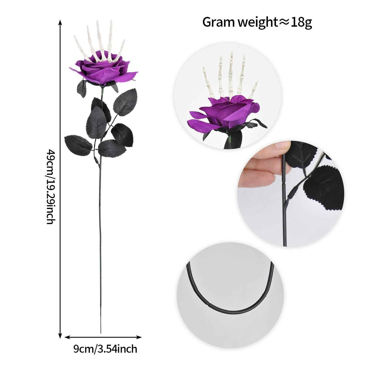 Skull-Hand Rose Stem – Gothic Halloween Ornament