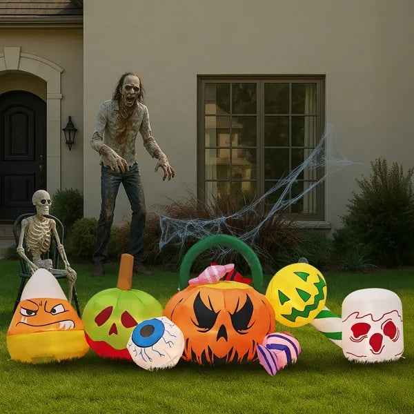 8 ft Inflatable Halloween Cluster – Pumpkins, Eyeballs & Candy