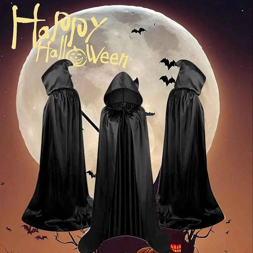 Kids' Hooded Wizard Cloak – Black Halloween Cape