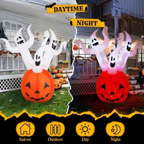 5.9 ft Inflatable Pumpkin Ghost – LED Yard Decor