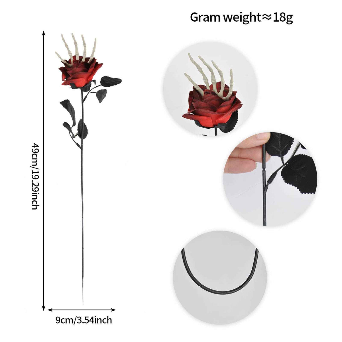 Skull-Hand Rose Stem – Gothic Halloween Ornament