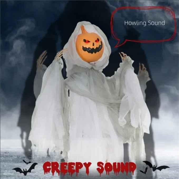 Sound-Activated Howling Pumpkin Ghost Yard Decor