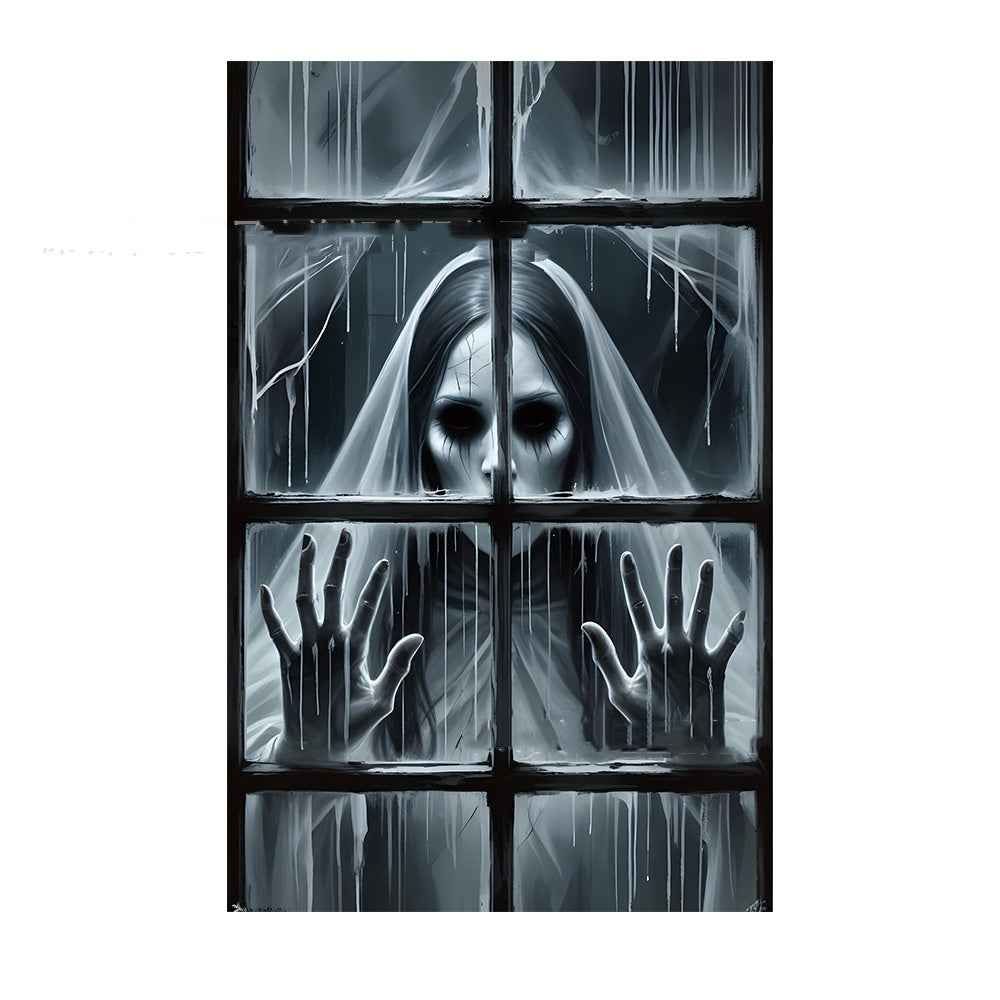 3D Witch & Ghost Window Cover – Halloween Party Backdrop