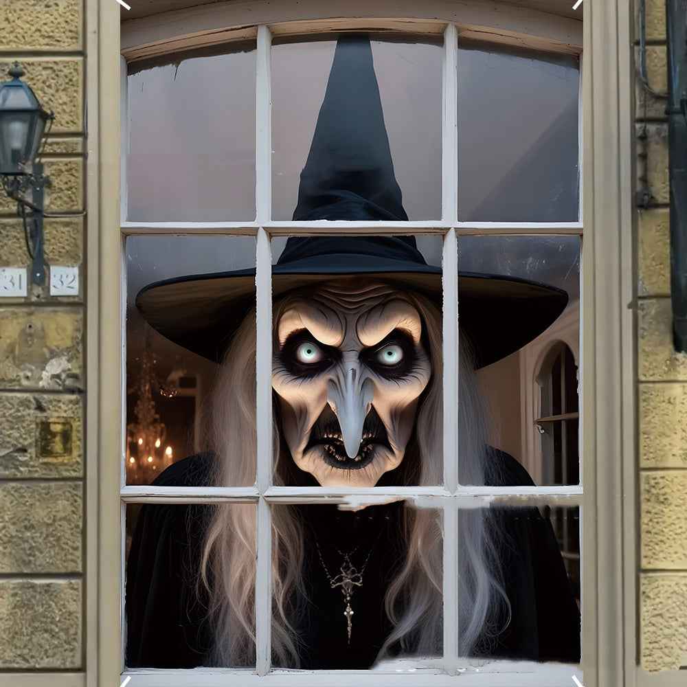 3D Witch & Ghost Window Cover – Halloween Party Backdrop