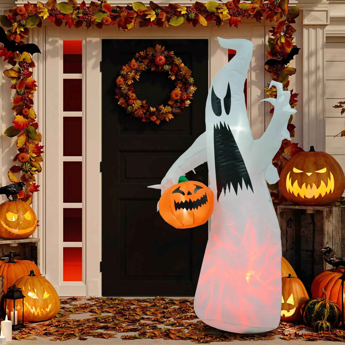 White Ghost with Pumpkin – 5.9 ft LED Inflatable Yard Decor
