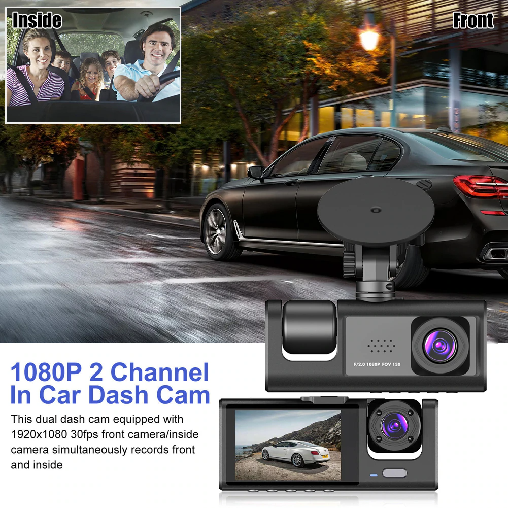 Car Dual Lens Dash Cam HD 1080P Front/Rear/Inside Video Recorder - GoSavvyNow
