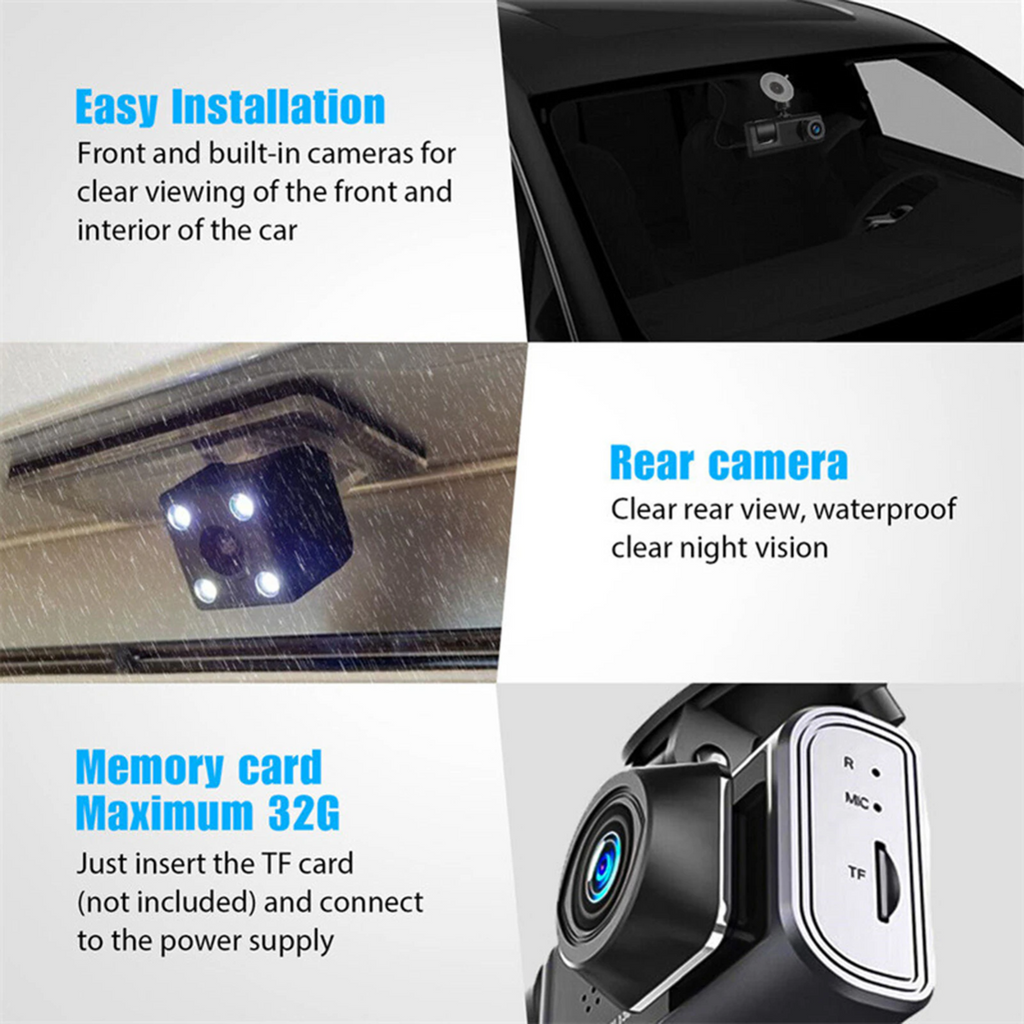Car Dual Lens Dash Cam HD 1080P Front/Rear/Inside Video Recorder - GoSavvyNow