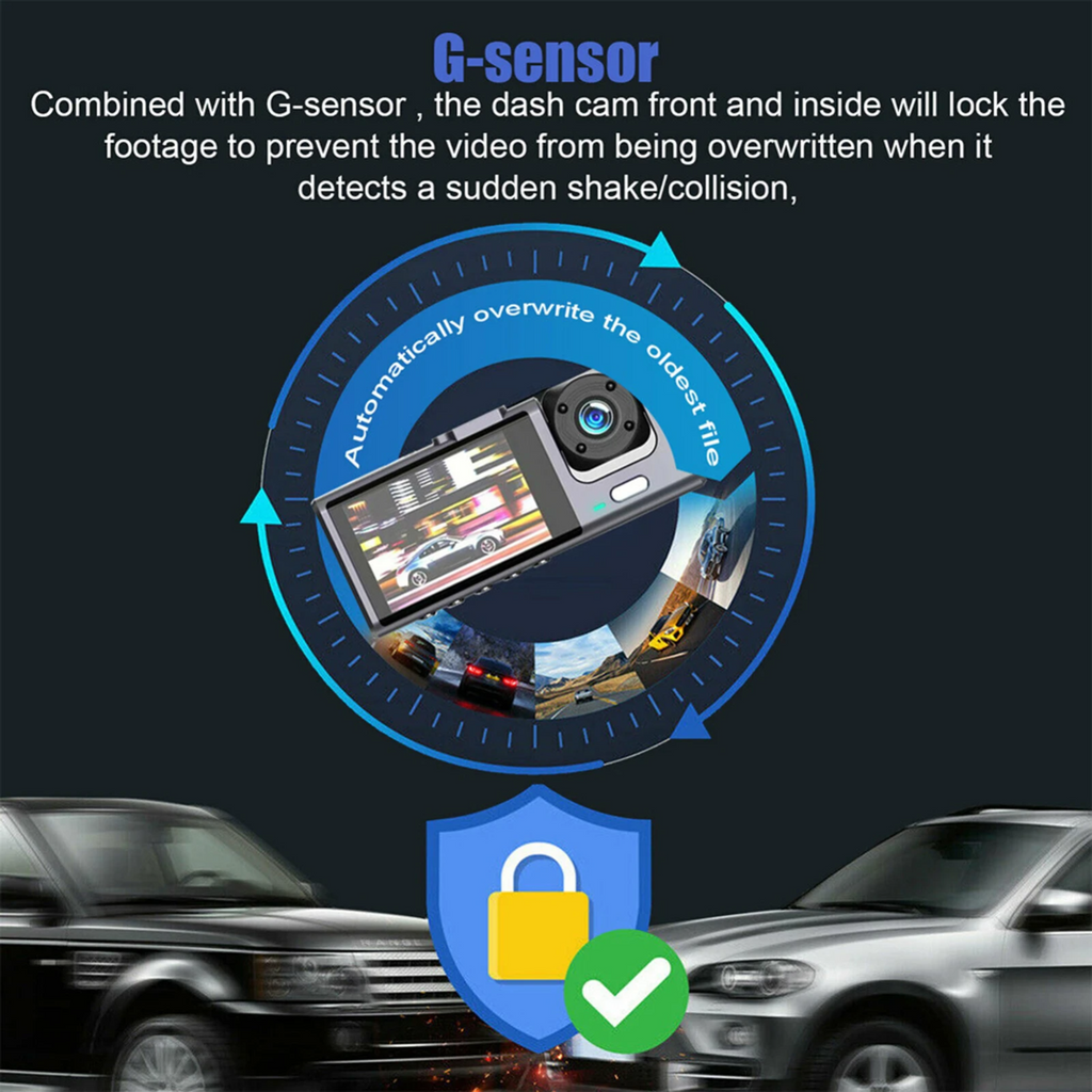 Car Dual Lens Dash Cam HD 1080P Front/Rear/Inside Video Recorder - GoSavvyNow