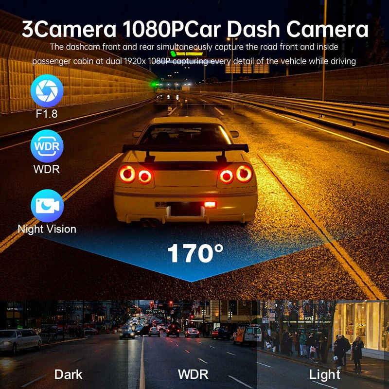 Car Dual Lens Dash Cam HD 1080P Front/Rear/Inside Video Recorder - GoSavvyNow