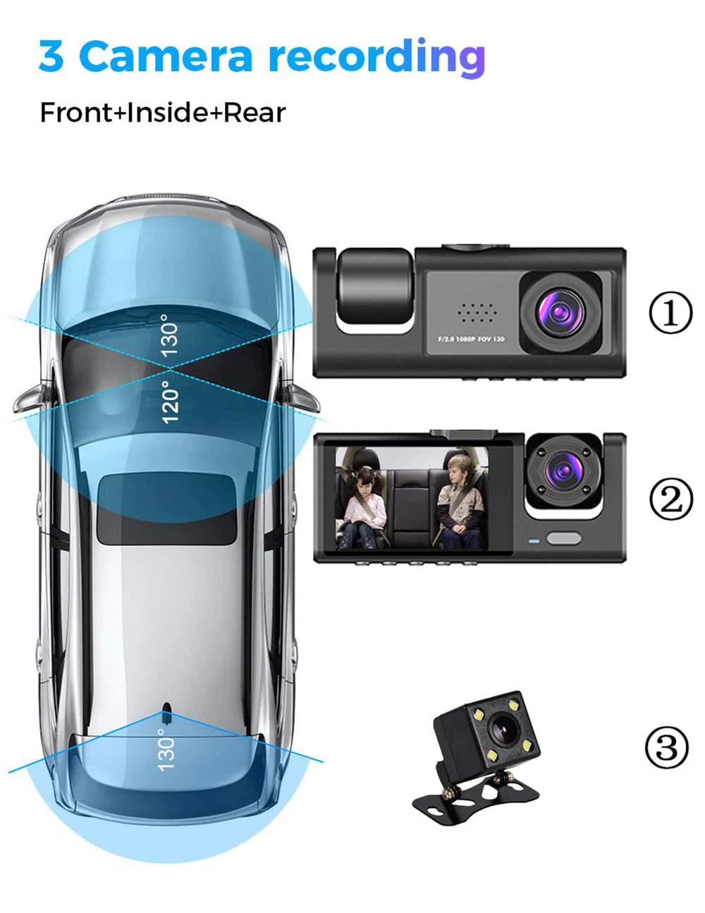 Car Dual Lens Dash Cam HD 1080P Front/Rear/Inside Video Recorder - GoSavvyNow