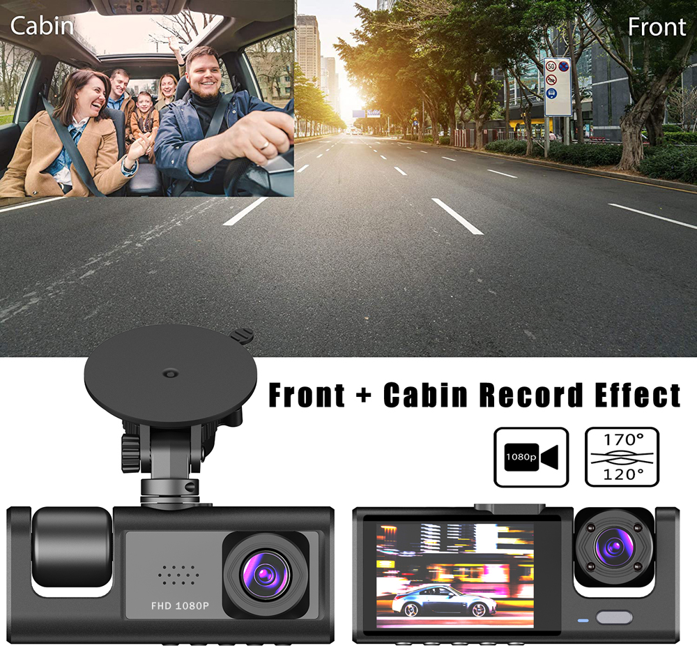 Car Dual Lens Dash Cam HD 1080P Front/Rear/Inside Video Recorder - GoSavvyNow