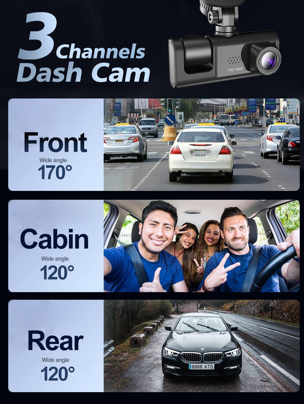 Car Dual Lens Dash Cam HD 1080P Front/Rear/Inside Video Recorder - GoSavvyNow
