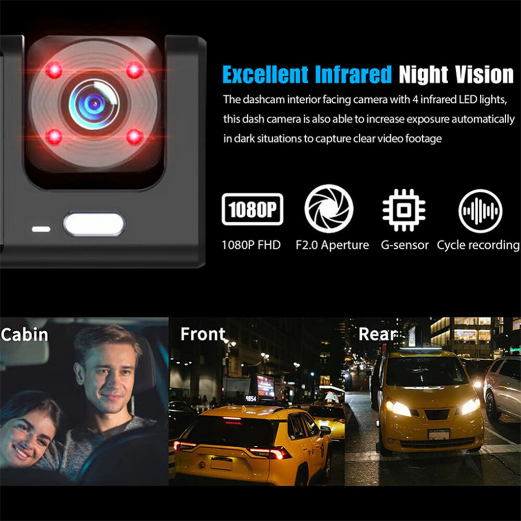 Car Dual Lens Dash Cam HD 1080P Front/Rear/Inside Video Recorder - GoSavvyNow