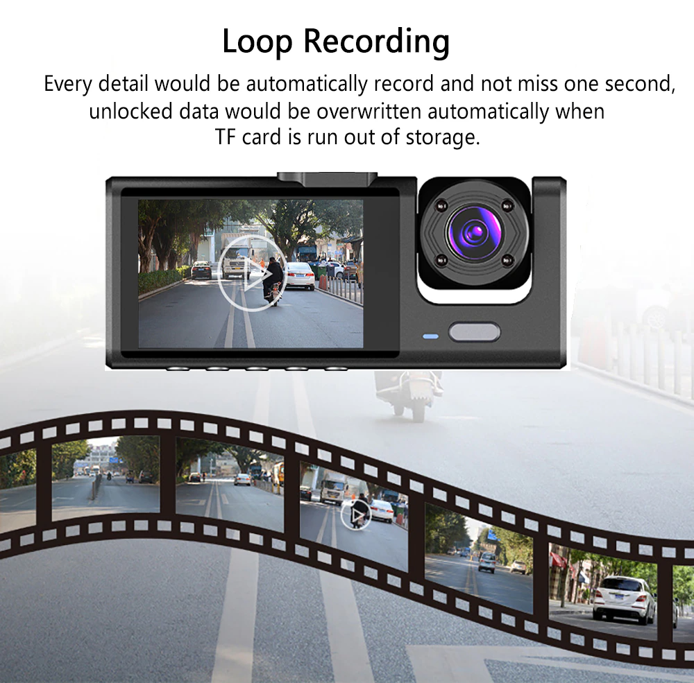 Car Dual Lens Dash Cam HD 1080P Front/Rear/Inside Video Recorder - GoSavvyNow