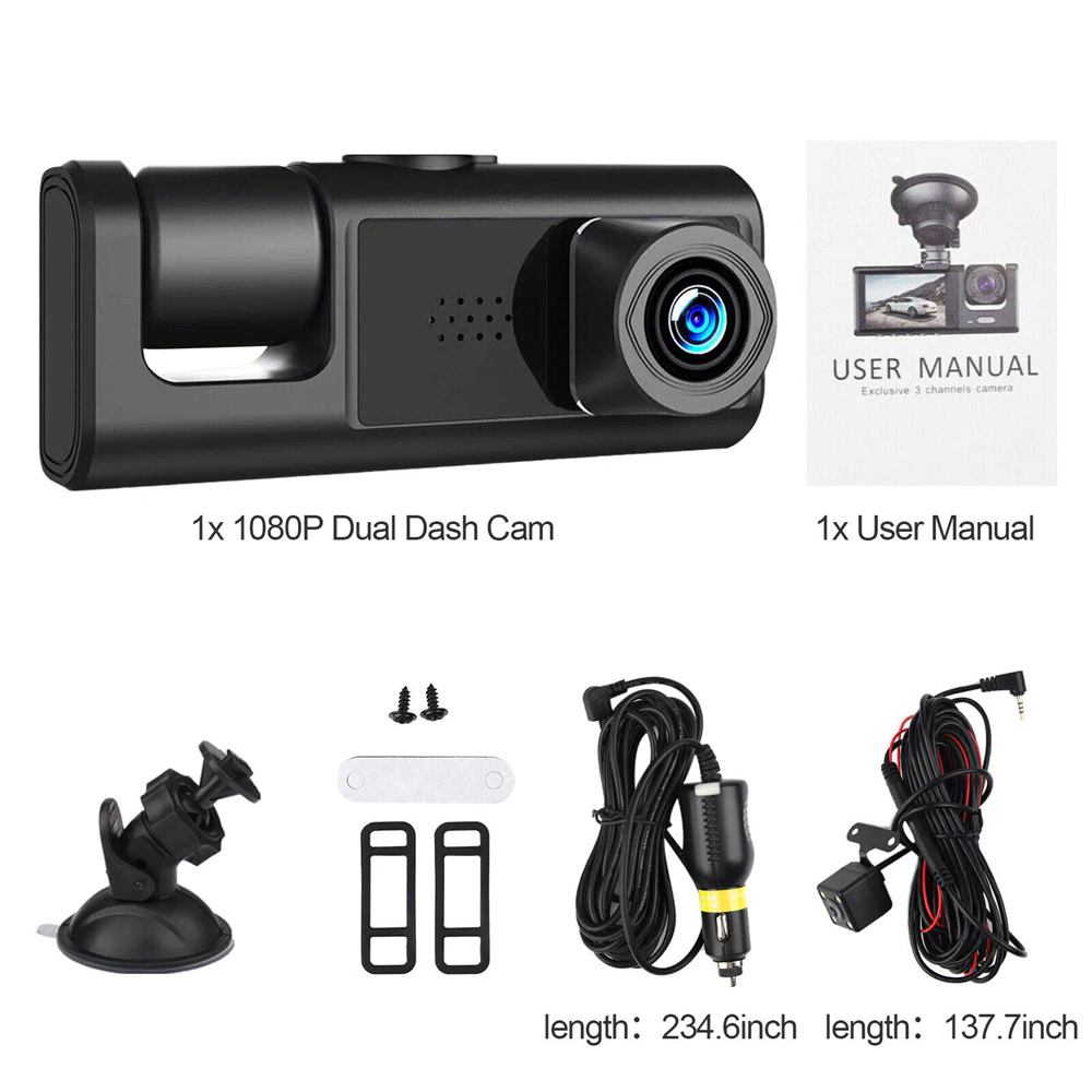 Car Dual Lens Dash Cam HD 1080P Front/Rear/Inside Video Recorder - GoSavvyNow