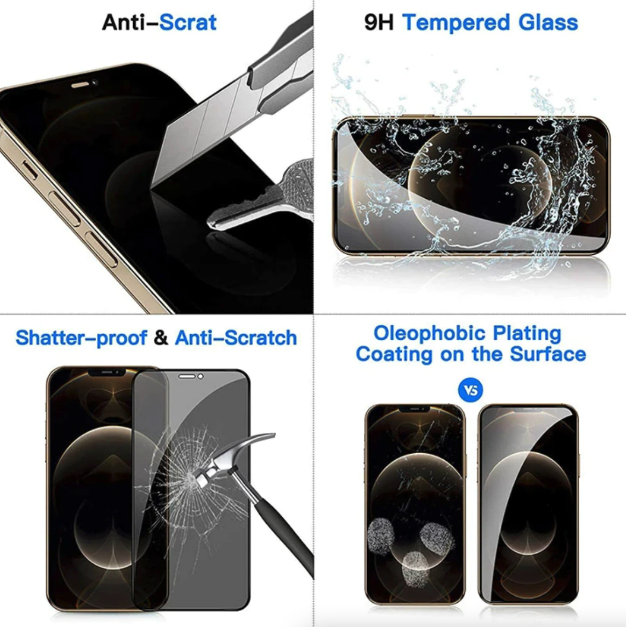 3 Pack For iPhone 15 14 13 12 11 Pro Max Privacy Tempered Glass Screen - GoSavvyNow