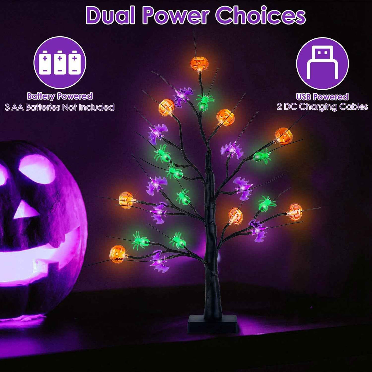 Lighted Halloween Tree 2-Pack – 24 LEDs with Timer