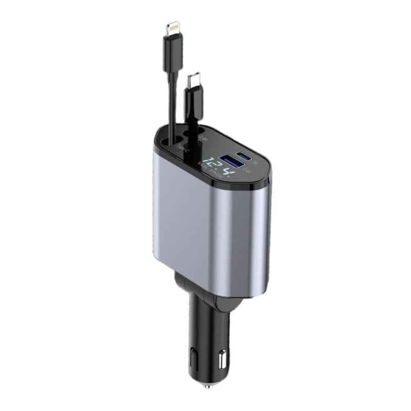 4 In 1 Retractable Car Charger Fast Car Phone Charger 120W With USB Type C Cable
