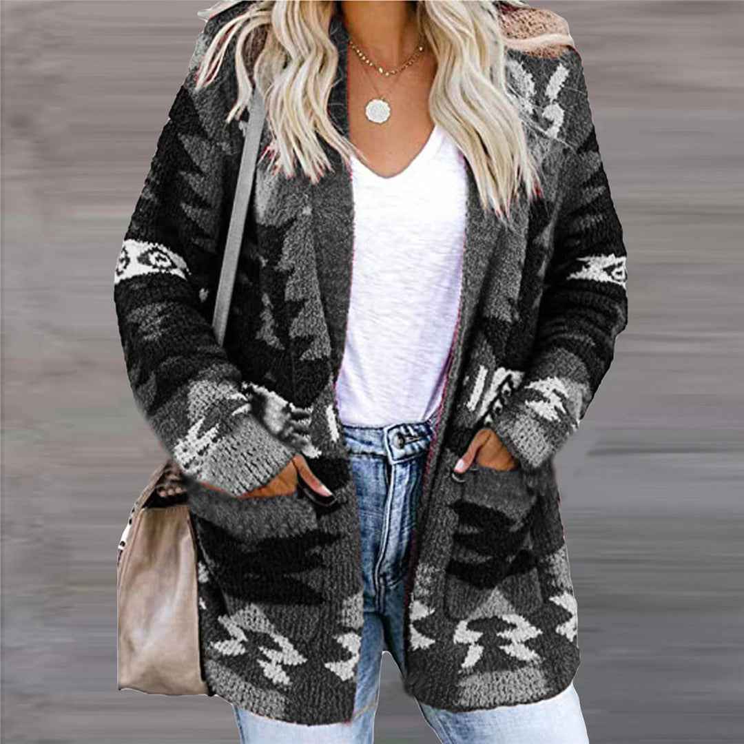 Holiday Print Knitted Cardigan – Loose Fit