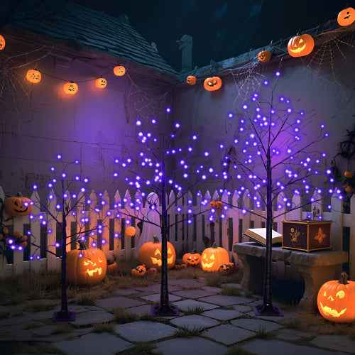 Lighted Spooky Tree 3-Pack – Purple LEDs, 4/5/6 ft
