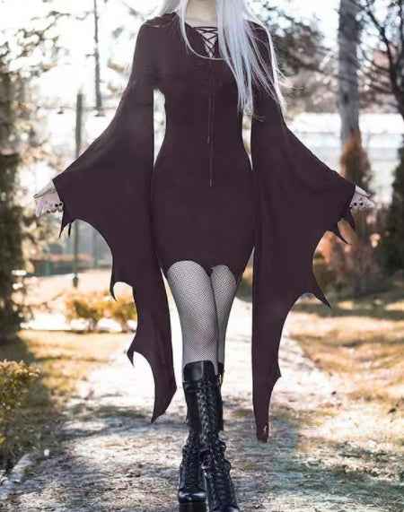 Elven Pixie Costume – Hooded Gothic Dress for Women - Dark Purple / 2XL - GoSavvyNow